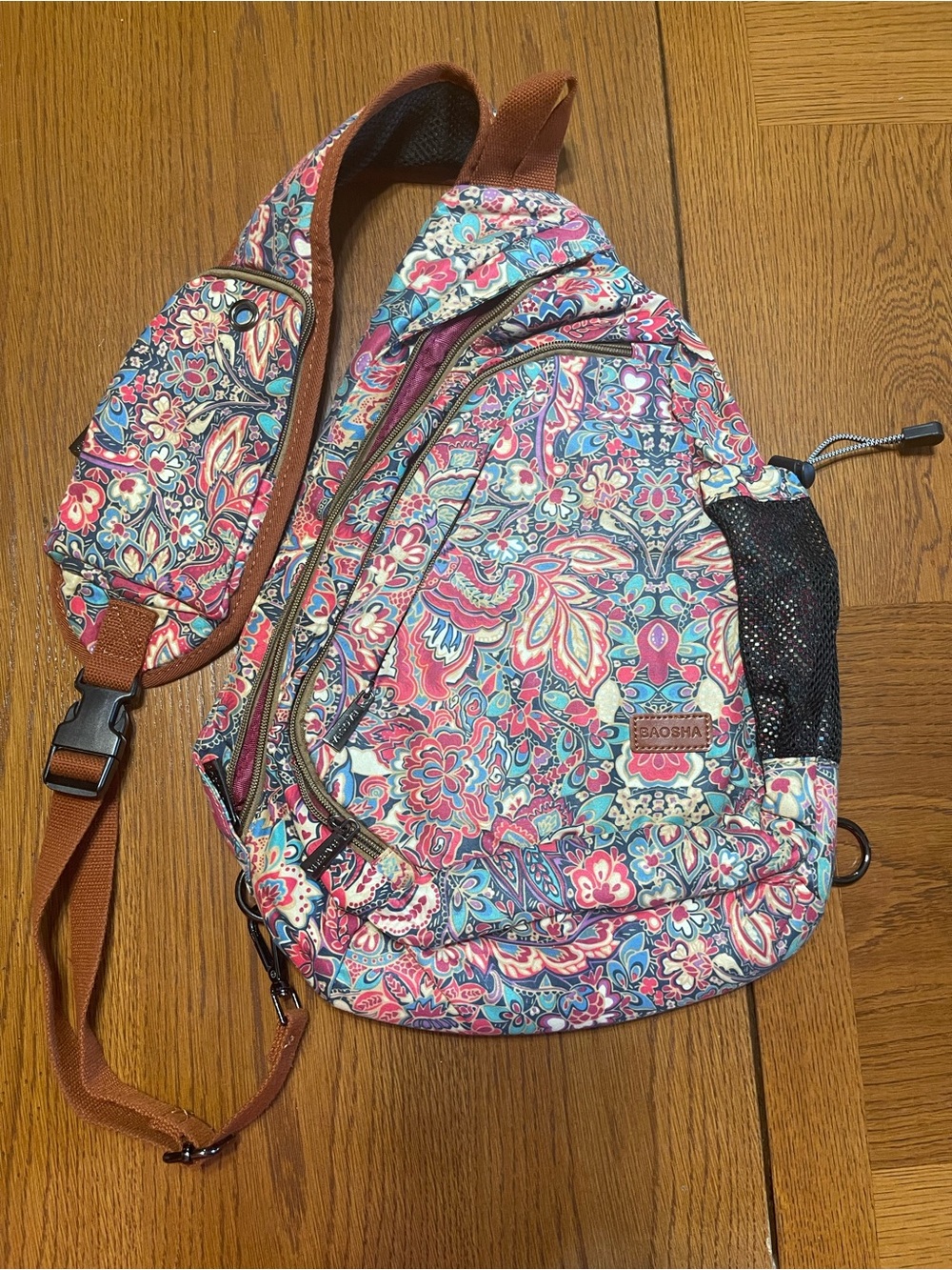 Floral Sling Crossbody Bag in Pink and Blue